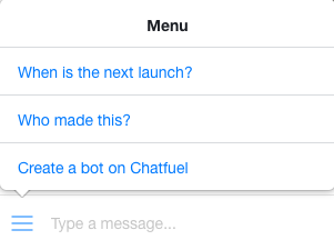 SpaceX Launch Notifier Chatbot menu